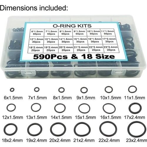 590 Pieces Diameter 6mm to 23mm Thickness 1.5mm to 2.4mm Nitrile Rubber NBR O-Ring Gasket Ring Assortment Kits Shim Washer