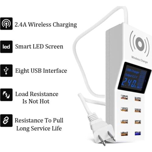 QI Wireless Charger Quick Charge 3.0 USB Charger For iPhone 8-Port Fast Charging Smart Phone Charger EU US UK Plug Power Adapter