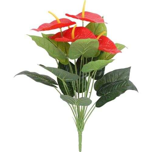 Big Anthurium Flower Artificial 18 Heads High-quality Feel Simulation Floral Diy Decor Home Office Plastic Fake Flower Ornament