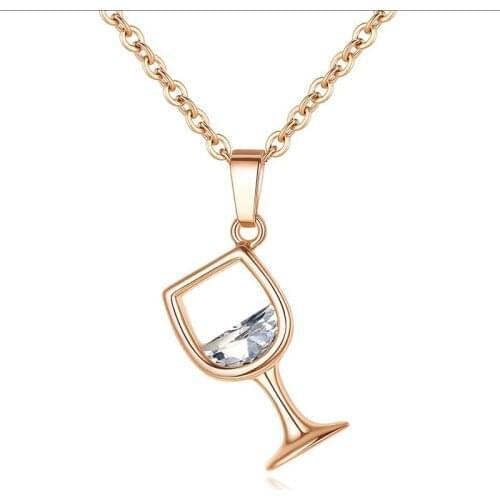 Rose Gold Chain Creative Wine Glass Pendant Necklace AAA Zircon Crystal Wine Cup Charm Necklace for Women Chokers Necklaces 2019