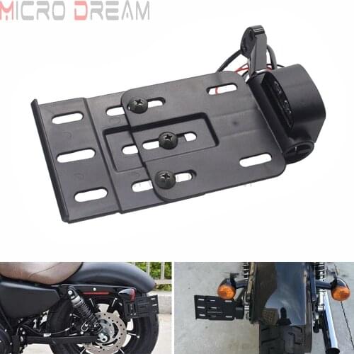 Black Motorcycle Foldable Side-Mount License Plate Frame Bracket Fender LED Taillight For Harley Sportster XL 48 1200 883 C/R/L