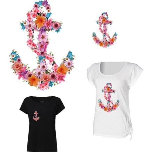 Colorful Flower Anchor Iron-On Transfers Thermo Heat Transfers Ironing Sticker Girl T-shirt Iron On Patches For Clothing Decor