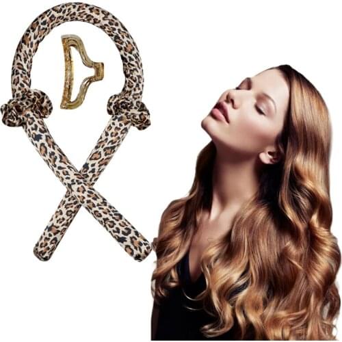 Women Heatless Curling Rod Ribbon Hair Roller Curlers Set No Heat Leopard Print Curls Headband with Scrunchies Barrette