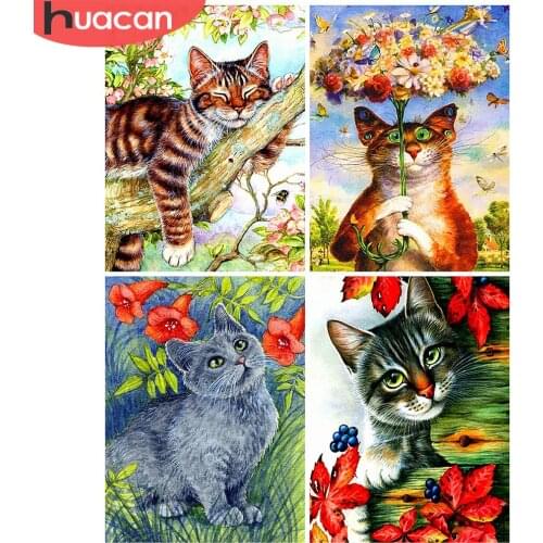HUACAN 5D Diamond Painting Full Square Cat Mosaic Home Decoration Embroidery Picture Handcraft Art Kit