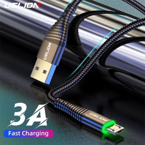 USLION 3A Micro USB Cable 0.5m/1m/2m Data Sync Fast Charging Wire For Samsung Huawei Xiaomi Note Tablet Android USB Phone Cables