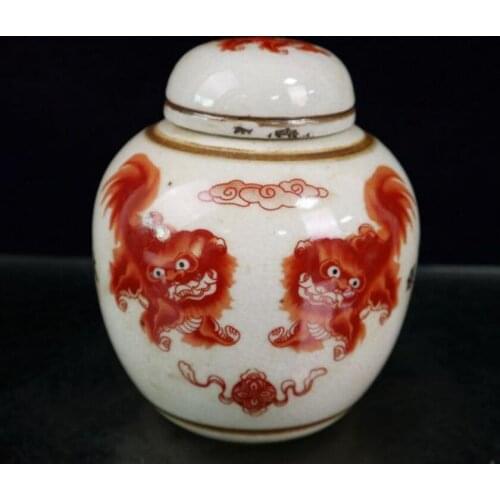 China seiko double lion ceramic tea leaf tank crafts statue