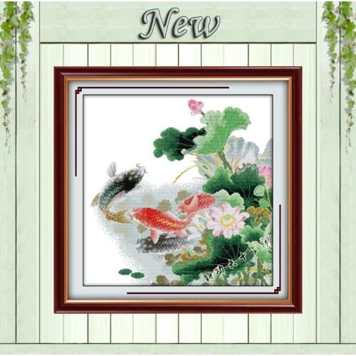 Lotus carps picture decor paintings counted printed on canvas DMC 11CT 14CT Chinese Cross Stitch kits embroidery needlework Sets