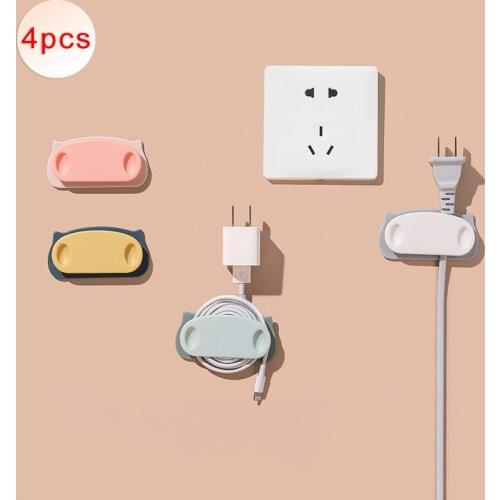 4pcs Wall Mounted Wire Holder USB Cable Organizer Power Cord Desktop Management Storage Hook Punch-free Plug Hook Wire Organizer