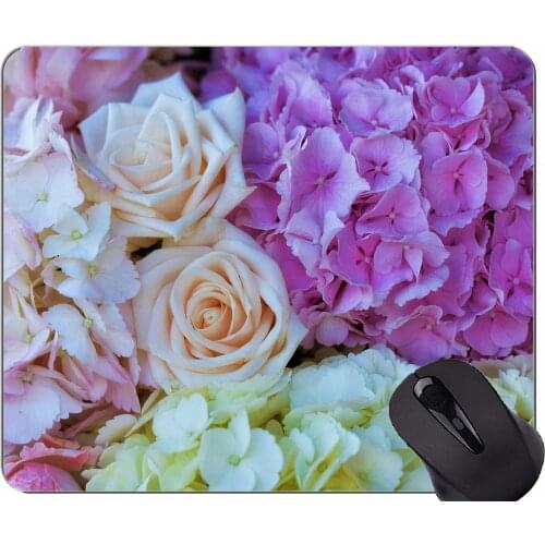 Mouse Pad Non-Skid Natural Rubber Rectangle Mouse Pads,Earth rose hydrangea flower -Stitched Edges