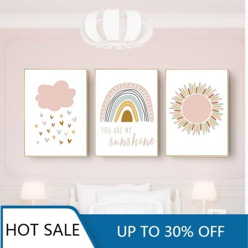 Nursey Wall Art Canvas Painting Poster Rainbow Sun Cloud Nordic Posters And Prints Wall Decor Pictures Baby Kids Room Decor