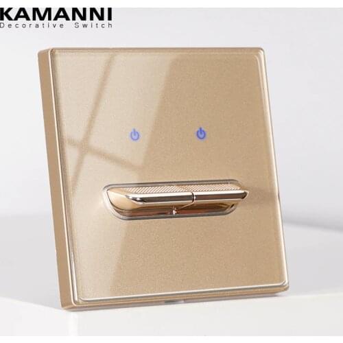KAMANNI Luxury Light Switch General Standard Crystal Tempered Glass Paddle Reset Switch Gold Push Botton Wall Switches 220V New