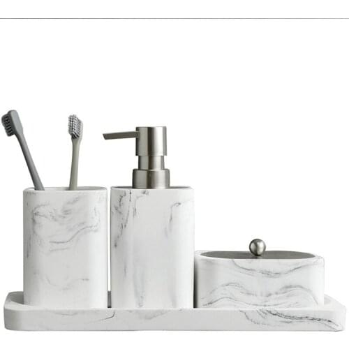 Resin Bathroom 4 Piece Set Imitation Marble Bathroom Washing Tool Set Cotton Swab Box Gargle Cup Shower Gel-ABUX
