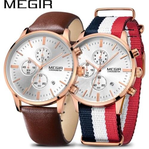 MEGIR Fashion Watch Men Luxury Brand Chronograph Quartz Watches for Lovers Relogio Masculino Montre Homme Couple Wristwatch Set