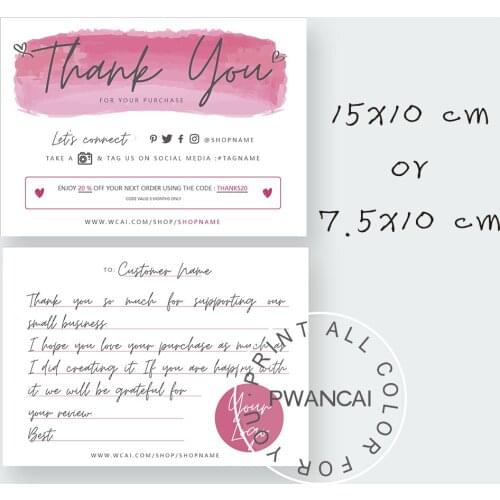 DIY Pink Business Thank You Card,Double-Side Packaging Insert Cards For Your Order With Thanks Note,Marketing Card,Insert Order
