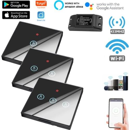 Tuya Smart Home APP WiFi Touch Switch Light RF 433Mhz Wall Panel DIY Relay Module Timer Alexa Socket Lamp 110-220V Controller