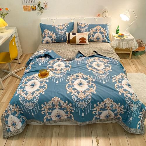 Svetanya Blue European Bohemian Flowers Summer Air Conditioning Quilt Stitching Throws Blanket Washable Cotton Twin Queen Size