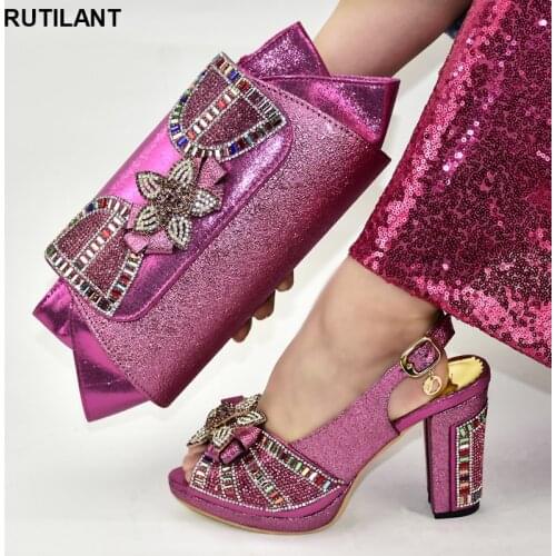 Fuchsia Shoes and Bag Sets for Women Nigerian Shoes and Bag Set Italian Design Fashion Italian Women Wedding Pumps with Purse