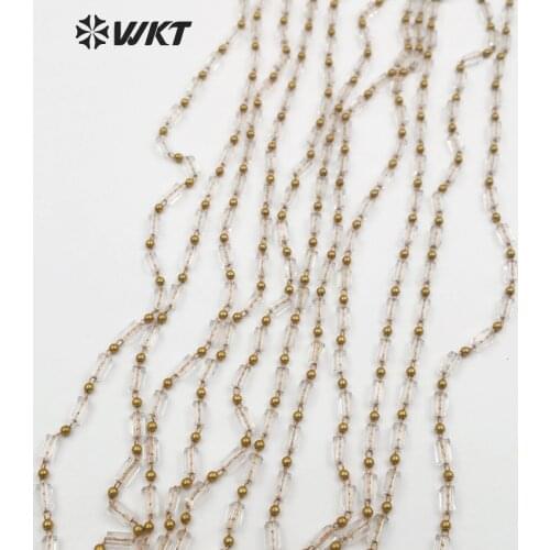 WT-RBC081 WKT Clear Crystal Beads Chain Luxe Style Jewelry Recetangle Shape Glass With Brass Wire Wrapped Handmade Chain