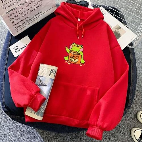 Cute Frog Printed Funny Hoodies Women Oversized Sweatshirt Kawaii Long Sleeve Hoodie Womens Pullovers Harajuku Sudadera Mujer