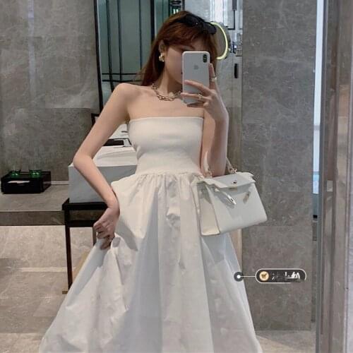 Women White tube top Dress 2021 Spring Summer French Elegant SexyHigh waist Gentle Korean version Female Party temperamen dress