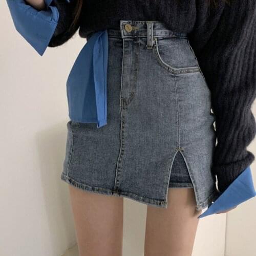 Women Denim Mini Skirts Sexy Split Irregular High Waist Slim Hip Skirt Korean Fashion Street Wear Y2K hippie skirts Women Clothe