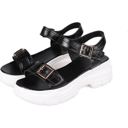 EGTPINAOP Women Summer New 2021 Shoes On Heels Platform Sandals Genuine Cow Leather Casual Sole Romanesque Animal Picture