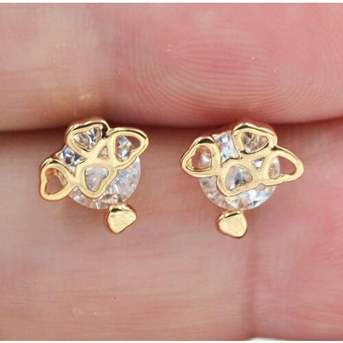 Fashion Jewelry Gold Color AAA+ Cubic Zirconia Clear CZ Romantic Love Hearts Stud Earrings For Women