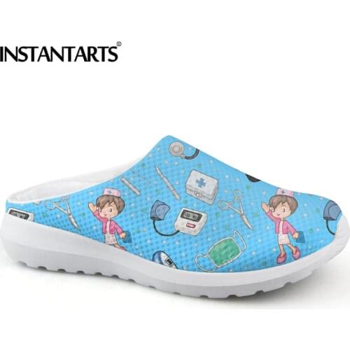 INSTANTARTS Mesh Nurse Sandals Hospital Medical Printing Women Beach Home Light Weight Slipper Summer Breathable Sandalias Mujer