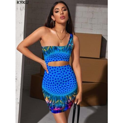 KYKU Brand Sunflower Dress Women Dizziness Bodycon Dress Colorful Halter Sleeveless Psychedelic 3d Print Womens Clothing Summer