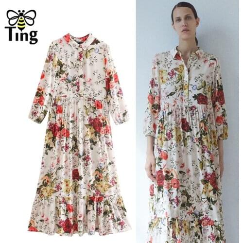 Tingfly Summer Floral Casual Singel Breasted Summer Casual Dress Women Fashion Street Chic Bohemian Dress Vestidos Zaful Za
