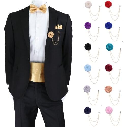Bridegroom Wedding Badge Lapel Pin Chain Brooches Cloth Art Hand-made Rose Flower Brooch Lapel Pin Mens Shirt Suit Accessories