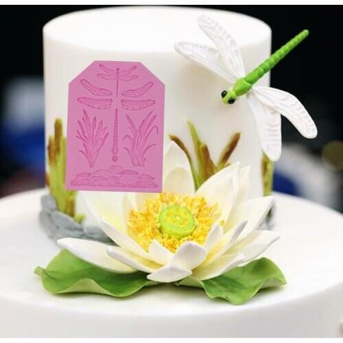 1PC Cake perimeter dragonfly grass fondant cake organic silicone mold fondant cake decoration handmade soap foundation tools