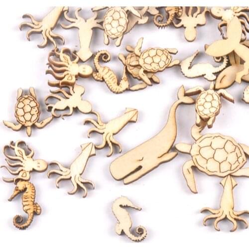 20Pcs 25-40mm Sea Turtle/horse/whale Wood DIY Crafts Home Decoration Handicraft Wooden Handmade Embellishments Arts m1938