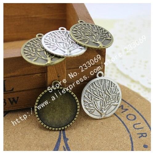 20 pcs/lot) Antique Bronze Metal Alloy Cameo Peace Tree 25mm Round Cabochon Settings Jewelry Pendant Blanks Charms T0039