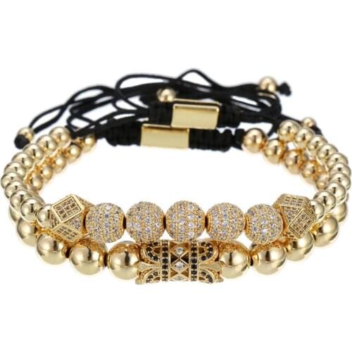 2021 Luxury Set Bracelet Bracelet Charm Mens Pave CZ Zircon Crown Hand-woven Adjustable Bracelet Girl Gift