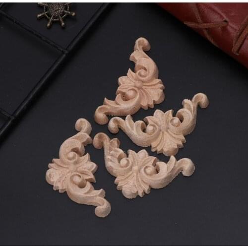 4Pcs/set Wood Carved Corner Flower Onlay Applique Unpainted Frame Cupboard Cabinet Decal For Home Furniture Decor 4x4cm
