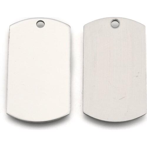 50pcs 201 Stainless Steel Rectangle Blank Stamping Tag Pendants Dog Tag Charm Stainless Steel Color 43x24x1mm Hole: 3mm D40