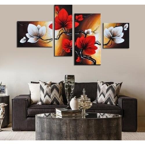 Abstract painting canvas red flower hand painted canvas oil paintings for living room wall Art Decoration Drop shipping