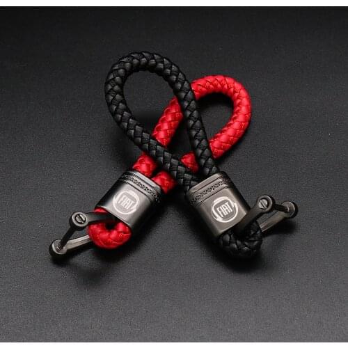 Car Leather Metal Leather Rope Chain Sporty key ring For Fiat Aegea 500c Panda Uno Palio Tipo Doblo Car Keychain Accessories