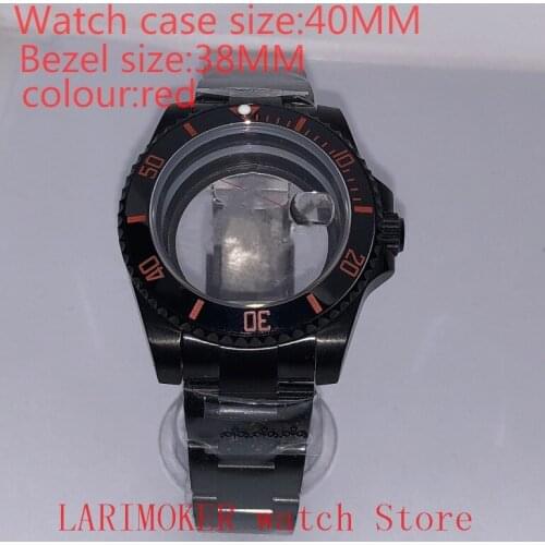 Suitable for NH35 NH36 Miyota 8215 40mm 904L stainless steel case, transparent black back cover, with bezel,red