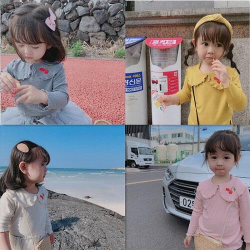 2 3 4 5 6 Years Baby Girl Tshirt Childrens Long Sleeve Korean Style T-shirt Cute Cotton Doll Collar Tops for Girl Kids Clothing