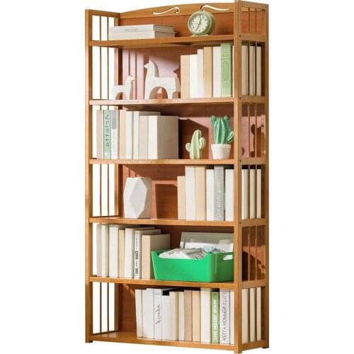 Pure bamboo board simple bookshelf bearing strong storage floor simple solid wood living room multi-layer childrens bookcase