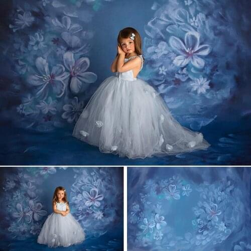 Blue Floral Painting Photography Backdrop for Photo Studio Flowers Newborn Children Birthday Background Baby Shower Photophone
