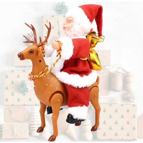 Santa Claus Toy Christmas Electric Santa Claus Riding Deer Elk with Music Xmas Moving Figurine Doll Decor Ornament Kids Gifts
