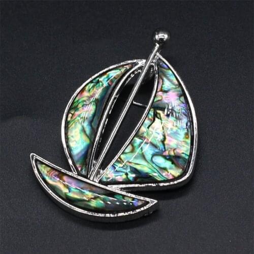 Natural Abalone Shell Delicate Brooches Charms Sailboat Women Shell Brooches Pins fit Dress Accessories Elegant Gift 40x56mm
