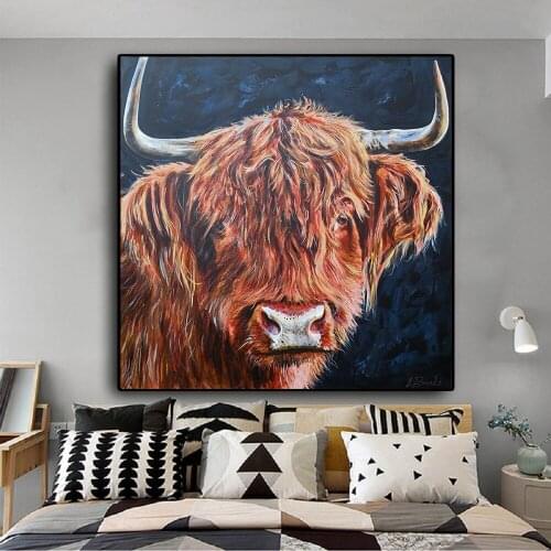 Canvas Painting Freedom HIGHLAND COW Animal Canvas Painting Posters and Prints Scandinavian Yak Wall Art Picture for Living Room