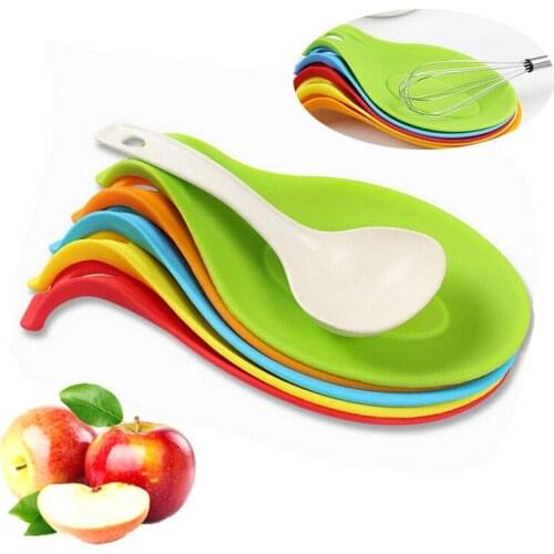 Kitchen Cooking Tools New Food Grade Silicone Spoon Rest Utensil Spatula Gadget Holder Heat Resistant Storage Shelves 5 Colors