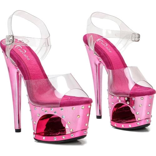 Leecabe 17 cm shiny Rhinstone platform sandals sexy nightclub pole dancing shoes