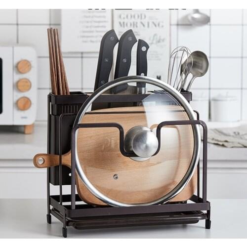 Metal Steel Knife Block Cutting Board Chopper Holder with Drainboard Drying Rack Kitchen Storage Organizer Counter Display Stand