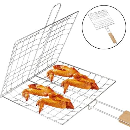 Reusable Barbecue Grilling Stainless Steel Foldable BBQ Grill Mat Grill Mesh Grilling Basket Meat Fish Clip Holder